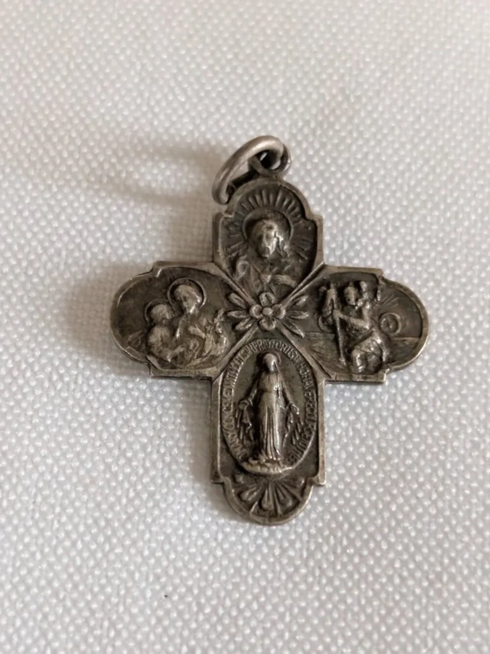 Vintage Sterling Silver Four Way Protection Cross Pendant Patina